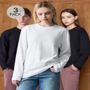 [파라고나][1+1+1] 3장세트 공용 30수 순면 기본 무지 레이어드 라운드 긴팔 티셔츠