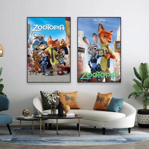 현대 디즈니 영화 주토피아 포스터 주토피아 2016 아트 프린트, 재미있는 동물 만화 필름 벽 아트 캔버스 페인팅, 침실 장식