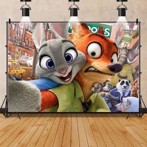 디즈니 주토피아 주디 닉 만화 소녀 선물, 생일 파티 배너 배경, 사용자 정의 어린이 방 사진 포스터 장식 배경