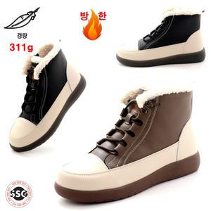 [천연소가죽 따뜻한 보아털안감] 미끄럼방지 고무창 가볍고 발볼편한 착화감좋은 여성 겨울 신기편한 옆지퍼 방한 하이탑 운동화 KC-276