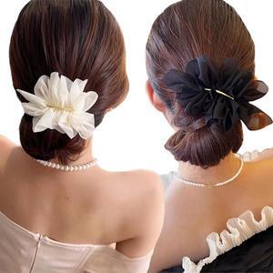 [NS홈쇼핑]셔링 올림머리 머리핀 자동 헤어핀 2P세트 럭셔리 골드바 똥머리 똑딱이 여성머리핀..