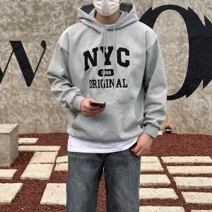 [쿼터]1898 NYC 탄탄 오버핏 후드티 자수 레터링 후드 티셔츠 4color