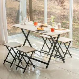 [쇼핑LIVE]까사마루 접이식 테이블 1200세트 패브릭베이지(테이블+의자2P)