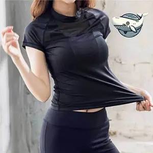 여성 슬림핏 운동 티셔츠 시스루 반팔 트레이닝-WFH2KA9