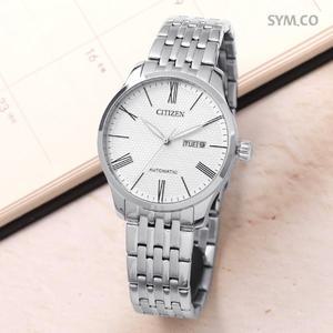 [시티즌] NH8350-59A 오토매틱 클래식 로마 퓨어 화이트 데이데이트 남자 메탈 손목시계 c