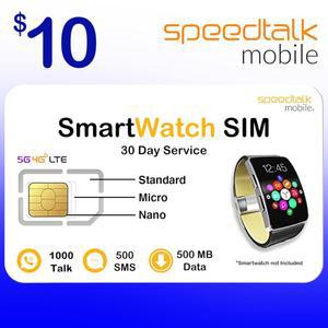 SpeedTalk 모바일 스마트워치 SIM 카드 5G 4G LTE GSM 및 웨어러블 1000분 통화 500MB 데이터 3 in 1 심카드 표준 나노 30일 무선 $10 SmartWatch 키트