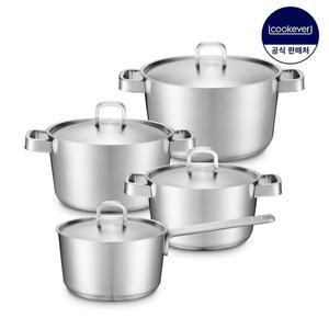 [쿡에버] IH 코니칼 Silver 스텐 냄비 4종 세트 (편16+양16+18+20)