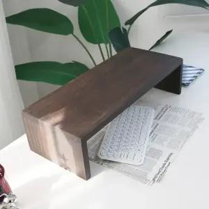 모니터 받침대 원목 듀얼 컴퓨터 받침 스탠드 선반 키다리 다크월넛 L535