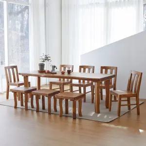 해찬솔 통원목 비담 8인용 대형식탁세트D 2200(등의자5개+스툴3개) 사이즈변