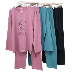 여성 긴팔 면 잠옷 세트 긴바지 파자마 실내복 홈웨어
