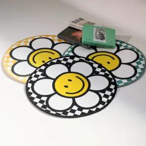 숲숲 미니멀 포인트 러그 먼지없는 단모 빨아쓰는 포인트러그 체크데이지 원형60