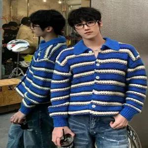 남성 블루 스트라이프 남자 기본핏 긴팔 아이코닉 헤지스