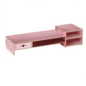 2단 선반이 있는 앨빈라이트 모니터 스탠드 라이저, 화면, 노트북, 프린터, 가정 및 사무실용 서랍이 데스크톱 정리 책상 스탠드, 18.7인치 우드 선반, 핑크