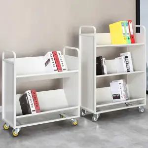 도서관북카트 도서 자료실 철제 트롤리 수레 웨건 북카트(2단)-화이트