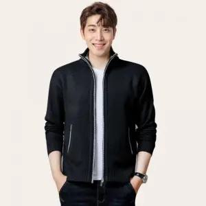 남성 가을 겨울 차이나 니트 집업 자켓 기모안감 가디건 2컬러