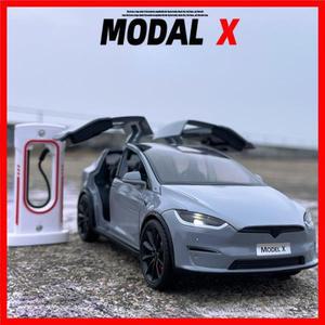 1:24 테슬라 모델 X 시뮬레이션 합금 자동차 모델 차량 소리와 빛 뒤로 장난감 자동차 소년 컬렉션 장식 선