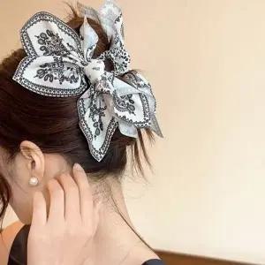 [콩심팥심]여성 왕리본 페이즐리 반머리 올림머리 집게핀