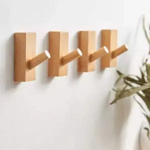 고품질 걸이 우드 벽부착 원목 후크 옷걸이 무타공 접착식 (WD987F4)