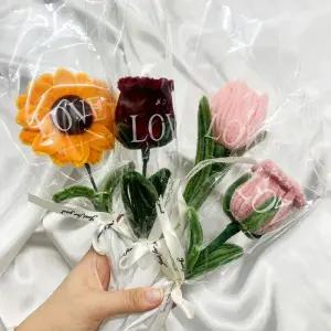 모루꽃 튤립 한송이 완제품 철사 미니 뜨개꽃 장미 해바라기 조화 장식