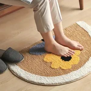 욕실 주방 감성소품 푹신한 꽃무늬 반달 발매트 오염적은