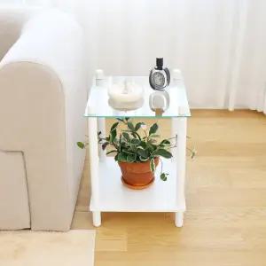 [숲속애] 강화유리 사각 원목협탁