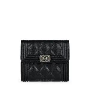 반지갑 플랩 지피포켓 보이클래식 캐비어 블랙+엔틱실버