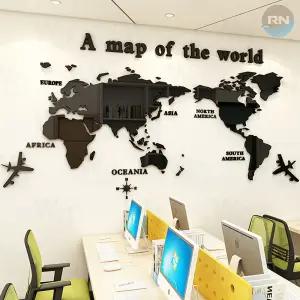 세계지도 입체스티커 아크릴 3D 벽 장식 가정용 사무용 중(120×60)