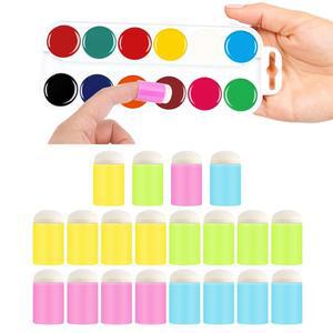 20PCS 핑거 스펀지 도버, 페인팅 공예 드로잉 도버 세트, 페인팅용 잉크, 카드 제작, 스탬핑, 페이스 페인트, 분필 및 드로잉(노란색, 녹색, 분홍색, 파란색)