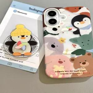 귀여운 겨울 펭귄 맥세이프 그립톡 휴대폰 거치대 360도 회전 바람개비