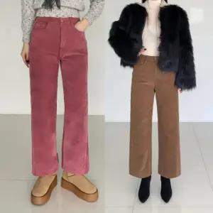 기모 트윌골덴크롭팬츠 겨울 하우룩 밴딩 세미일자와이드