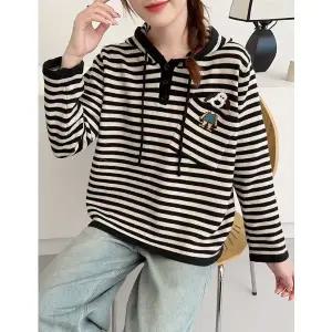 호정샵 여성용 기본핏 단가라 후드니트 티셔츠 빅사이즈 겨울용