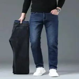 남자청바지 일자핏 기모 도톰 청바지 스트레이트핏 보온 캐주얼 바지 겨울 털 스판 힛템