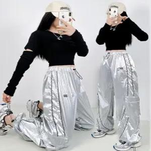 실버 방송 댄스복 의상 무대 힙합 줌바 팬츠 반짝이