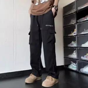 베이직 스포티 남성 패션 지퍼 카고 와이드 팬츠 롤업청바지 남자 일자청바지 조거 데님