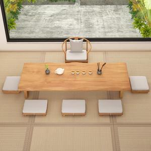 좌식 나무 테이블 대형 티테이블 우드 식탁 거실 좌탁 세트 의자