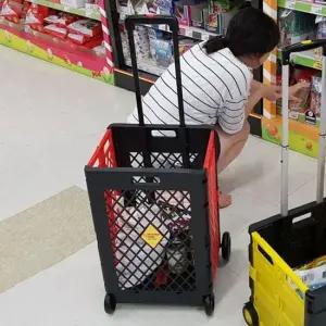 구르마 보관용이 폴딩 바구니 캐리어 특대 레드 구르마 장바구니카트 시장카트 핸드카