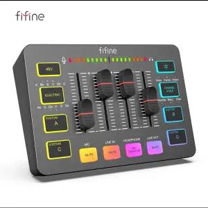FIFINE USB 게이밍 믹서 XLR 마이크 인터페이스 48V 팬텀 파워 RGB 팟캐스팅 스트리밍용 사운드 카드 Ampli