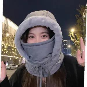 겨울 패딩 후드 넥워머 일체형 방한모자 마스크 남녀공용 보온 머플러