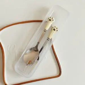 [골드스마일]휴대용 아이보리 색상 아기용 스푼 포크 식기