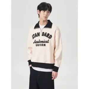 에잇세컨즈 8SECONDS 하이넥 반집업 배색 기모 맨투맨 아이보리