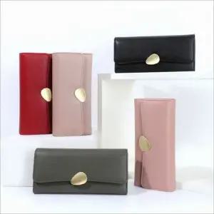 여성 금장버튼 장지갑 슬림 데일리 카드 지폐 동전 수납