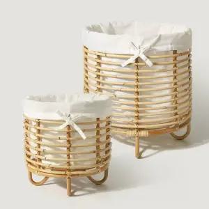 오픈형 라탄 세탁바구니 빨래통 햄퍼 수납함 2P set 정리수납함 세탁바구니 라탄가구