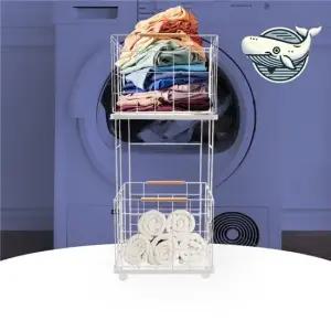 모던한 이동식 수납 바구니 2단 세탁 정리함 이동식빨래바구니 세탁바구니 빨래통