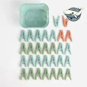 색상혼합 다용도 빨래바구니와 클립 집안 수납용 대형빨래집게 스텐빨래집게