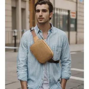 EAMT 남자 힙색 가죽 캐주얼 핸드폰 가방 소 아웃도어 숄더 크로스백 허리 YJ5