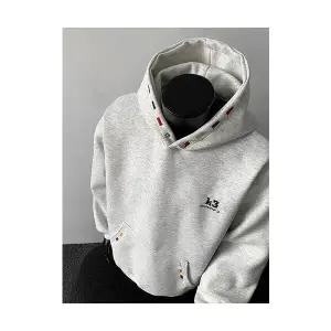 EAMT 남성 자수 후드 겨울 그레이 코트 YJ4