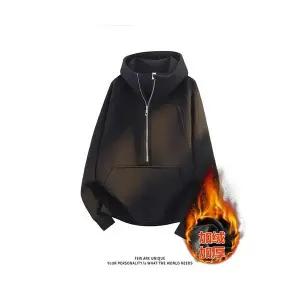 EAMT 남성 반집업 하이넥 기모 후드 겨울 두꺼운 코트 빳빳한 티 YJ4