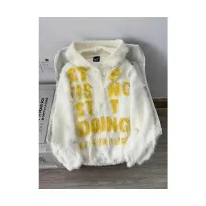 EAMT 남성 빈티지 소프트 밍크털 후드 레터링 스웨터 겨울 앙고라 니트 풀오버 코트 YJ4