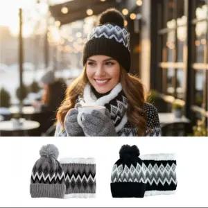 보온성 좋은 패턴 니트 모자+넥워머 겨울 방한 필수템 모자 보온 아이템