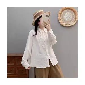 EAMT 여성셔츠 앤티크 복장 이중면사 오르간 셔링 배색 레이스 긴팔 셔츠 퓨어 칼라 루즈 YJ5